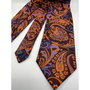 Seta Zone Mens Silk Tie Orange Purple Paisley Hand Made Jacquard Necktie Classic